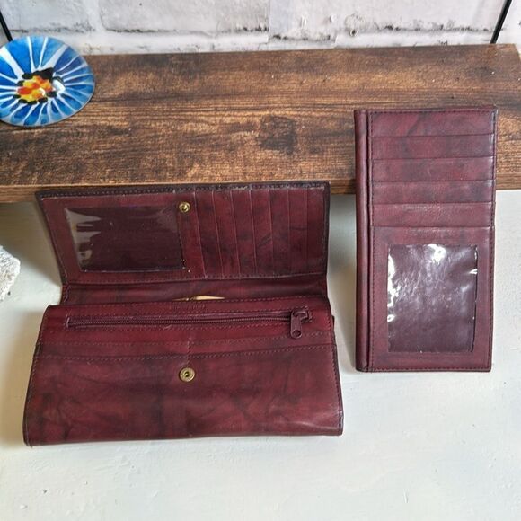 Vintage Etch 2 Prym Full Grain Red Burgundy Leather Wallet - Picture 6 of 8